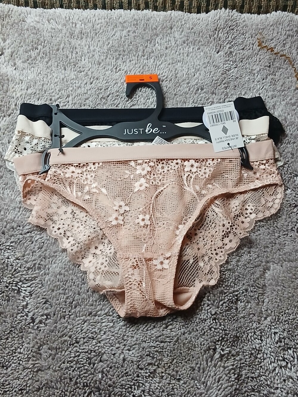 NWT Just Be... Intimates Vanessa Lace Panty Pack - 3 Pairs (Nude, Shell, Black)